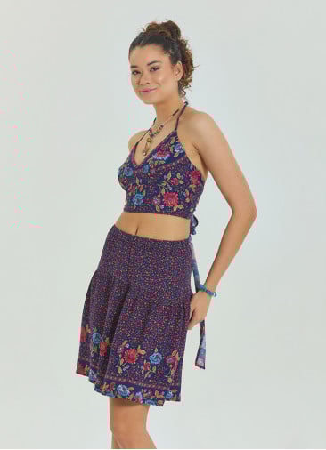 Floral Print Elastic Waist Ruffled Hem Pull On Mini Skirt